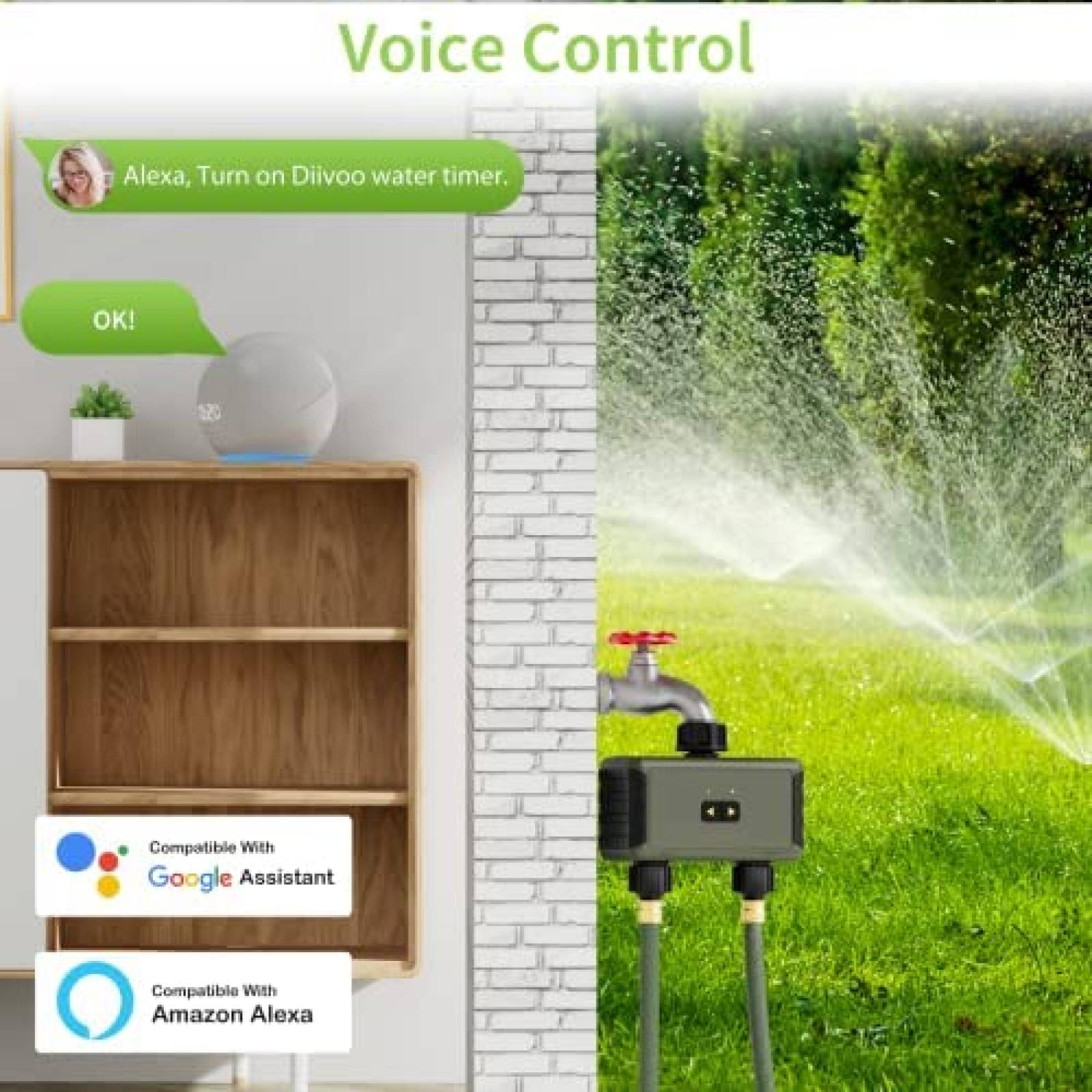 Temporizador De Riego WiFi Diivoo Programable -Verde