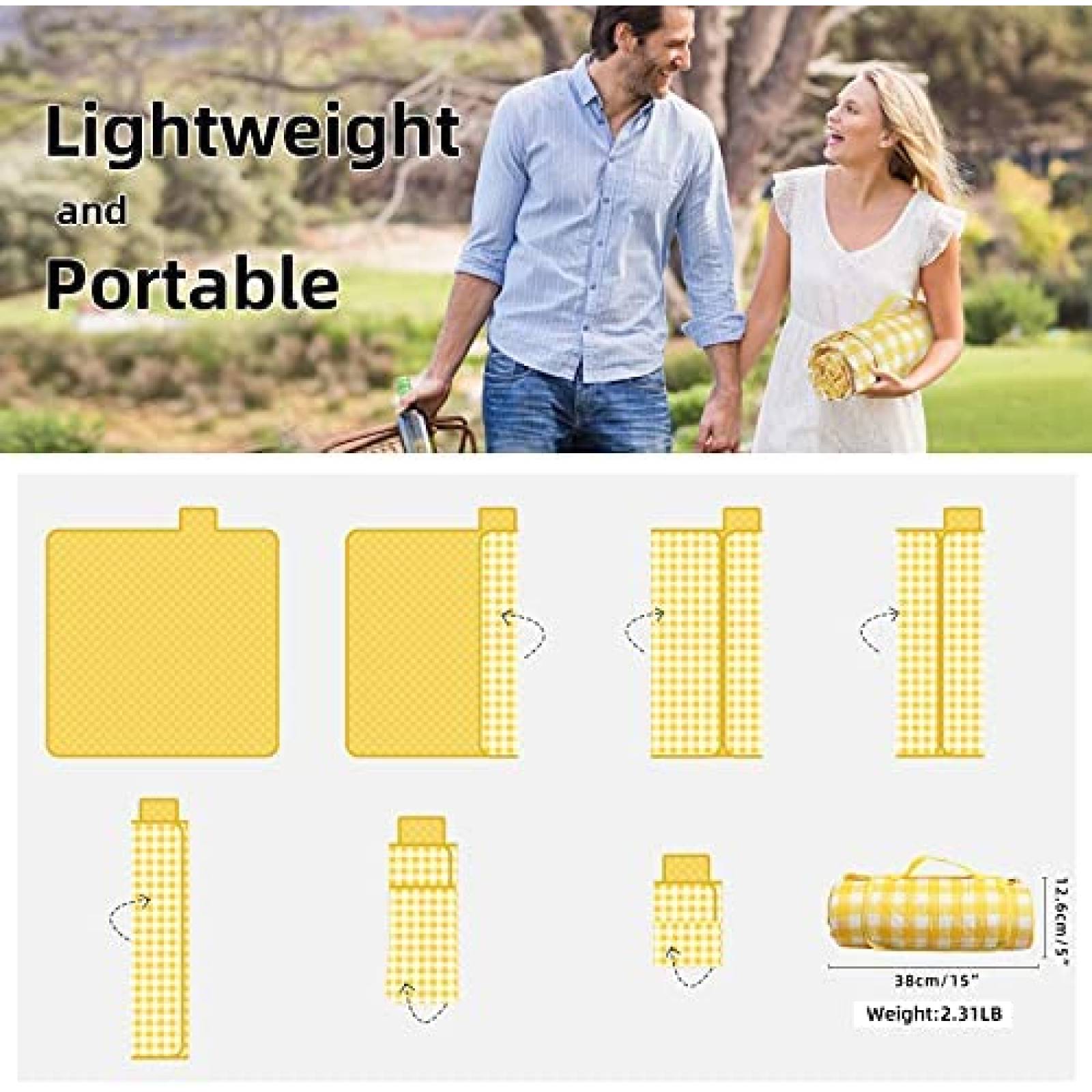 Cobija Picnic Zaze 80x80 Compacta a Prueba Agua -Amarillo