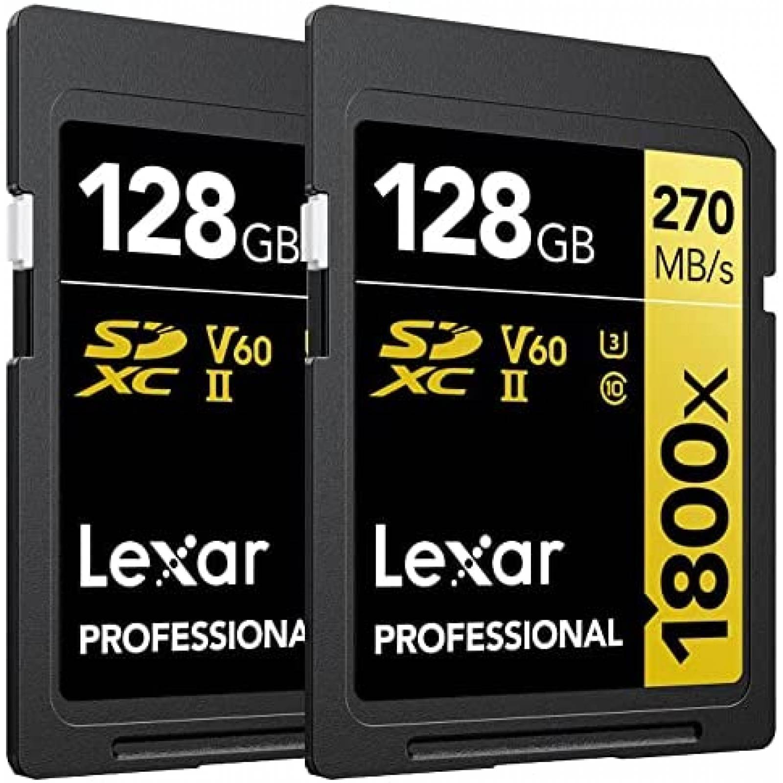 2 Tarjetas de Memoria Lexar 1800x SD 128GB 300MB/s -Negro