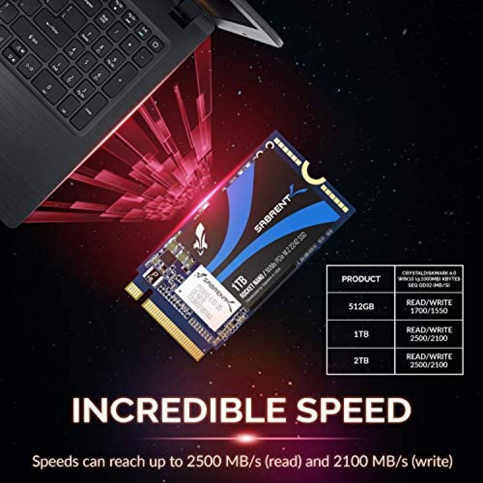 Disco SSD M.2 SABRENT Rocket Nano 1TB NVMe PCIe 2242 -Negro