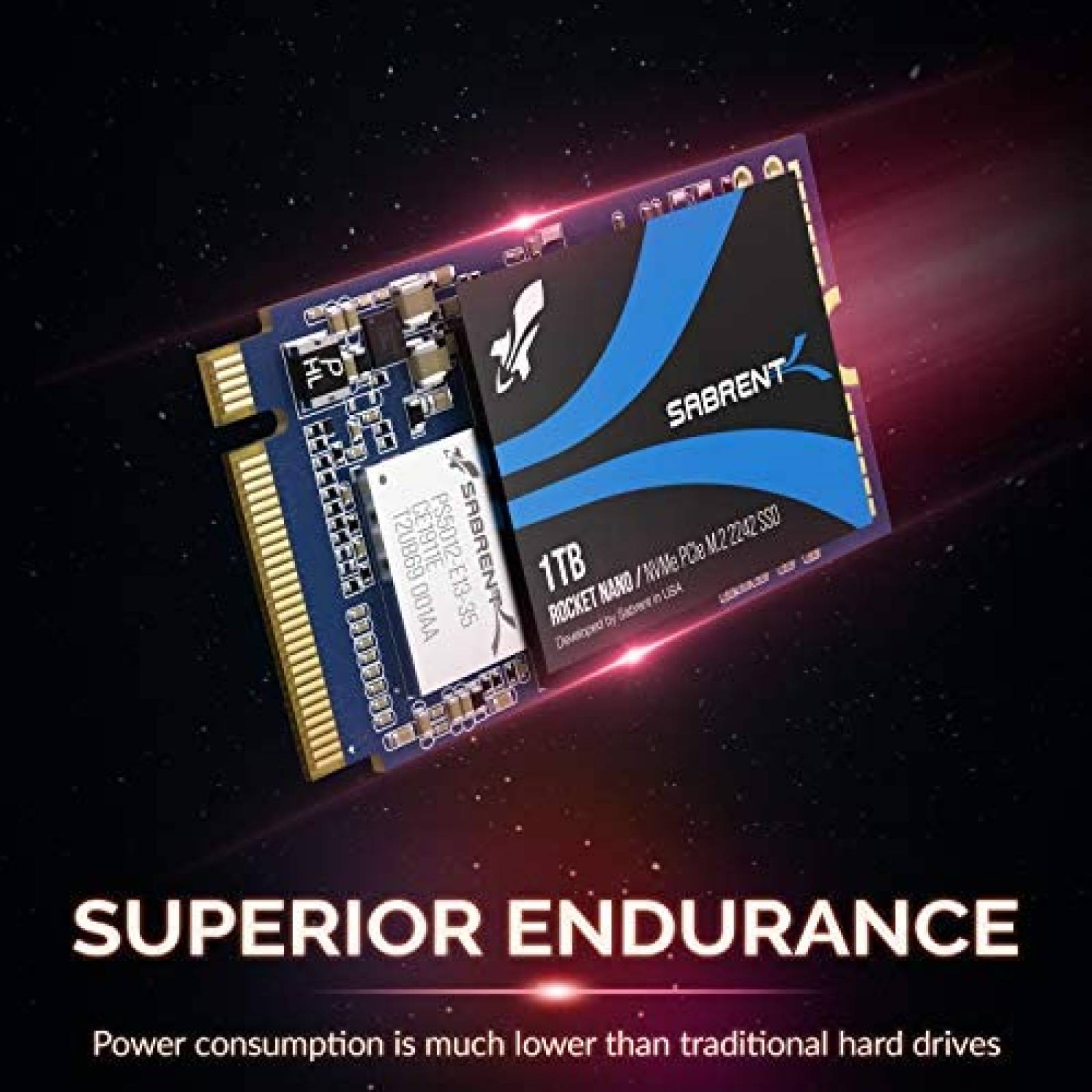 Disco SSD M.2 SABRENT Rocket Nano 1TB NVMe PCIe 2242 -Negro