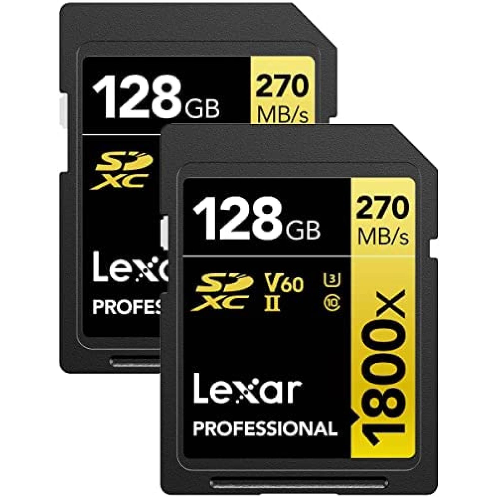 2 Tarjetas de Memoria Lexar 1800x SD 128GB 270Mb/s -Negro