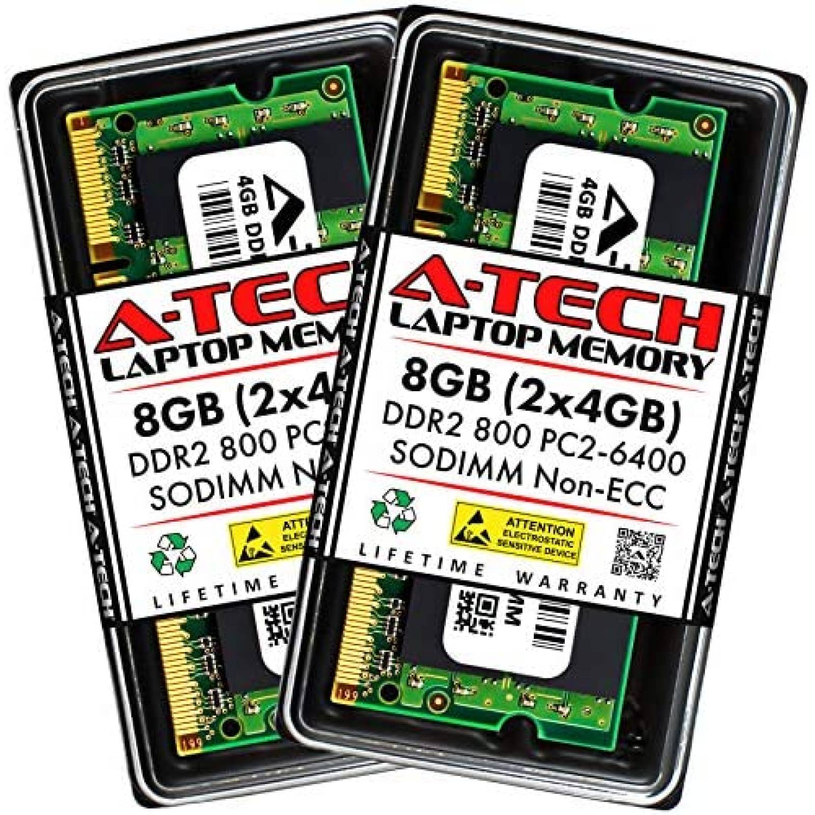 2 Memoria RAM A-Tech 4GB DDR2 SODIMM 200 Pin PC2 -Negro