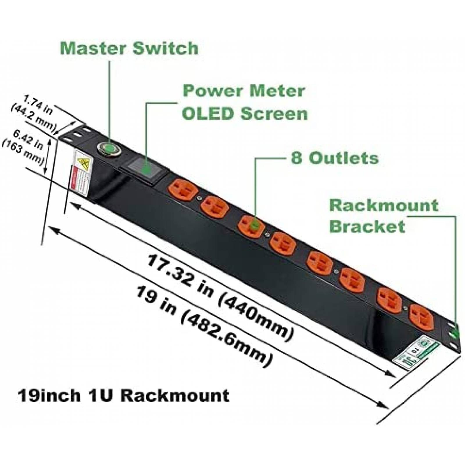 Multiconector para Rack 1u Metered PDU 110-250V 8 Contactos