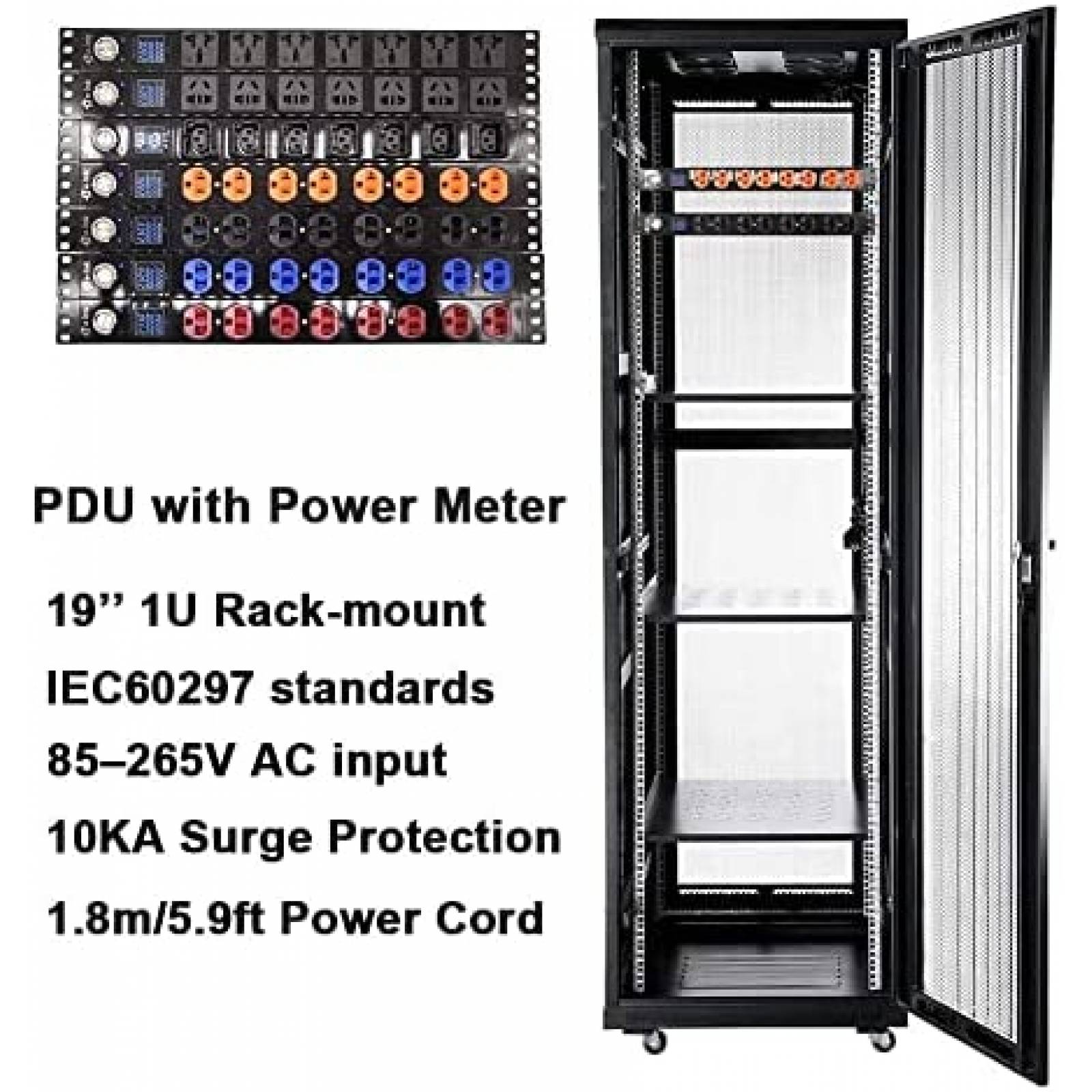 Multiconector para Rack 1u Metered PDU 110-250V 8 Contactos