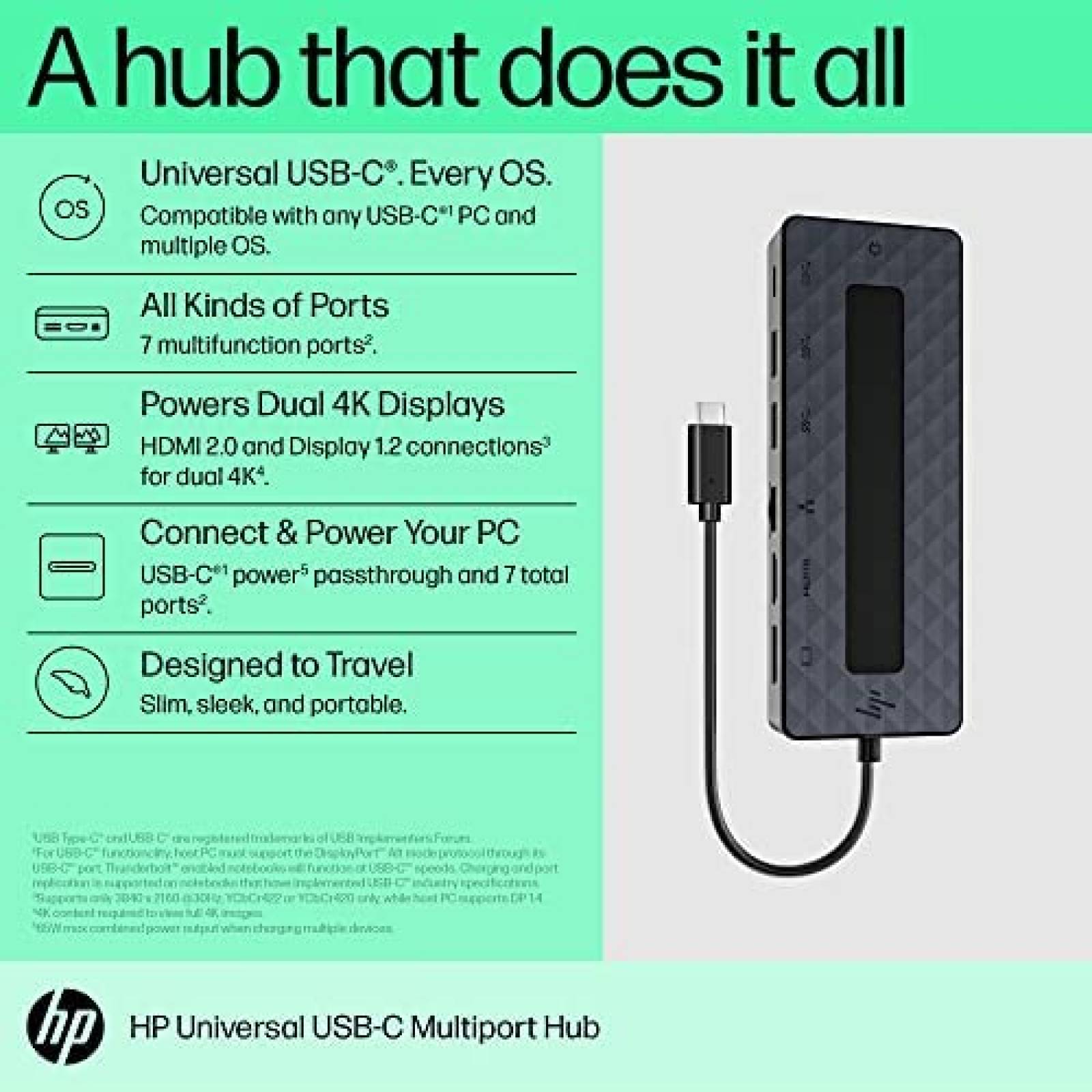 Docking Station HP W126975953 7 en 1 Doble 4K HDMI DP LAN -N