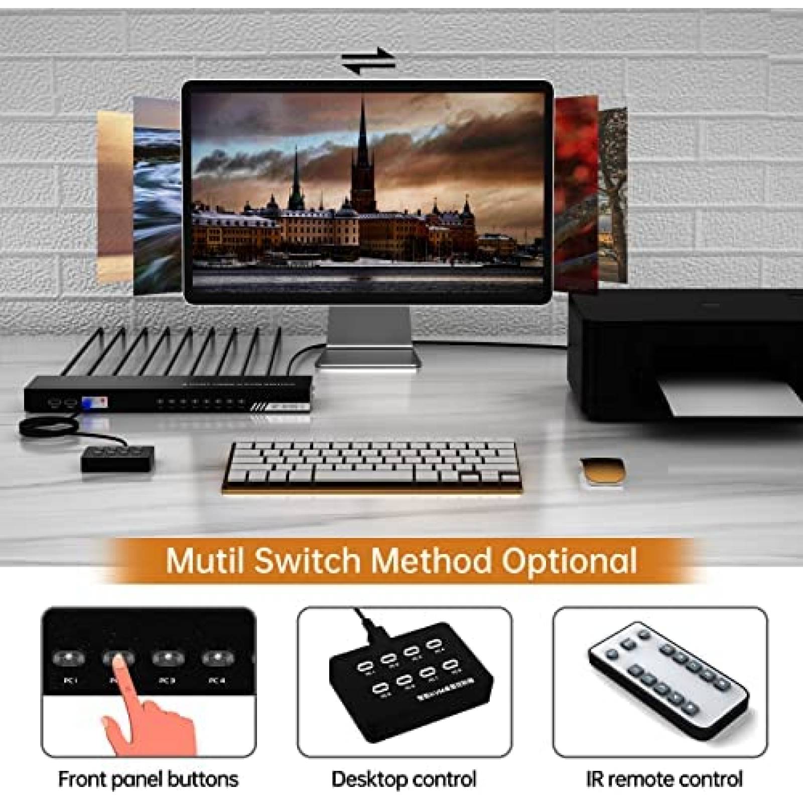 Conmutador KVM Yinker HDMI de 8 Puertos 4 Concentradores