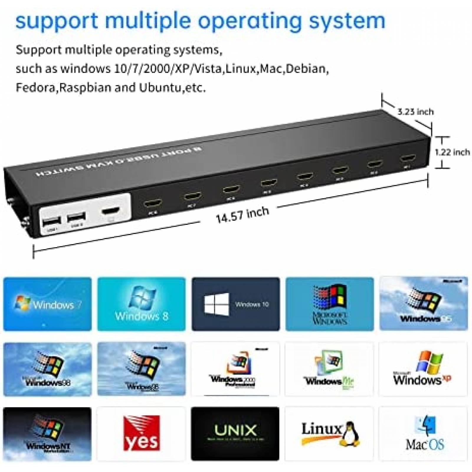 Conmutador KVM Yinker HDMI de 8 Puertos 4 Concentradores