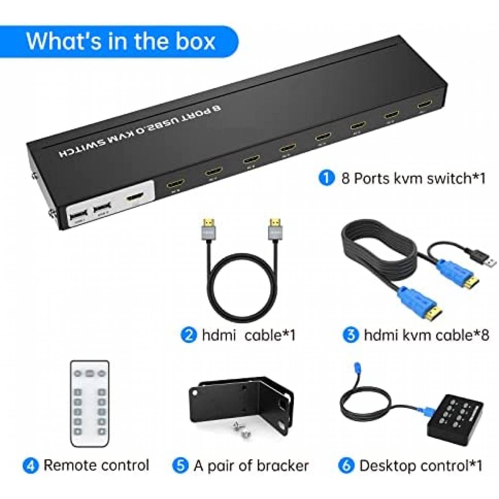 Conmutador KVM Yinker HDMI de 8 Puertos 4 Concentradores