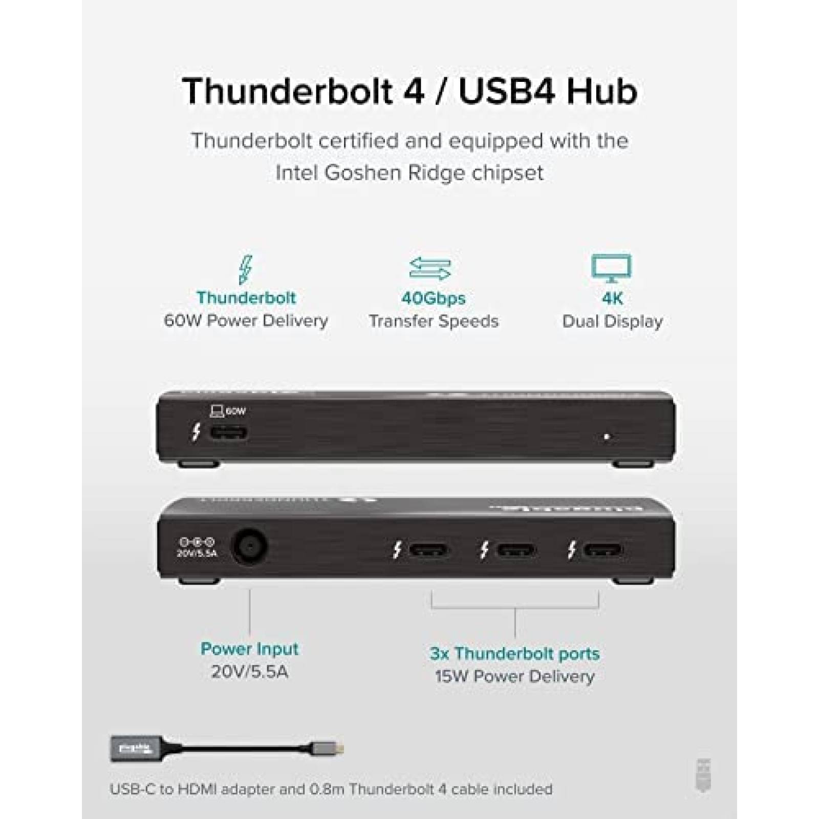 Adaptador Hub Plugable Thunderbolt Puertos USB-C -Negro