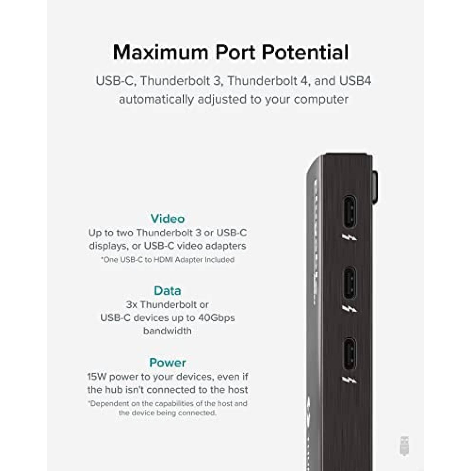 Adaptador Hub Plugable Thunderbolt Puertos USB-C -Negro