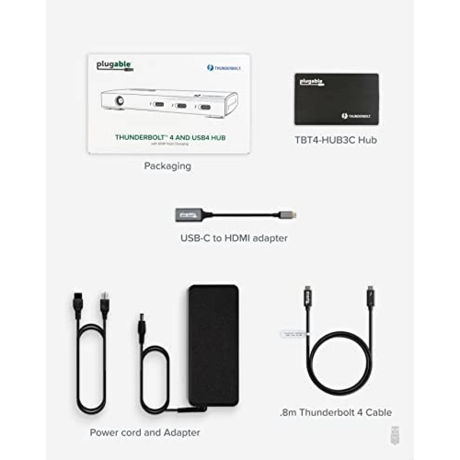 Adaptador Hub Plugable Thunderbolt Puertos USB-C -Negro
