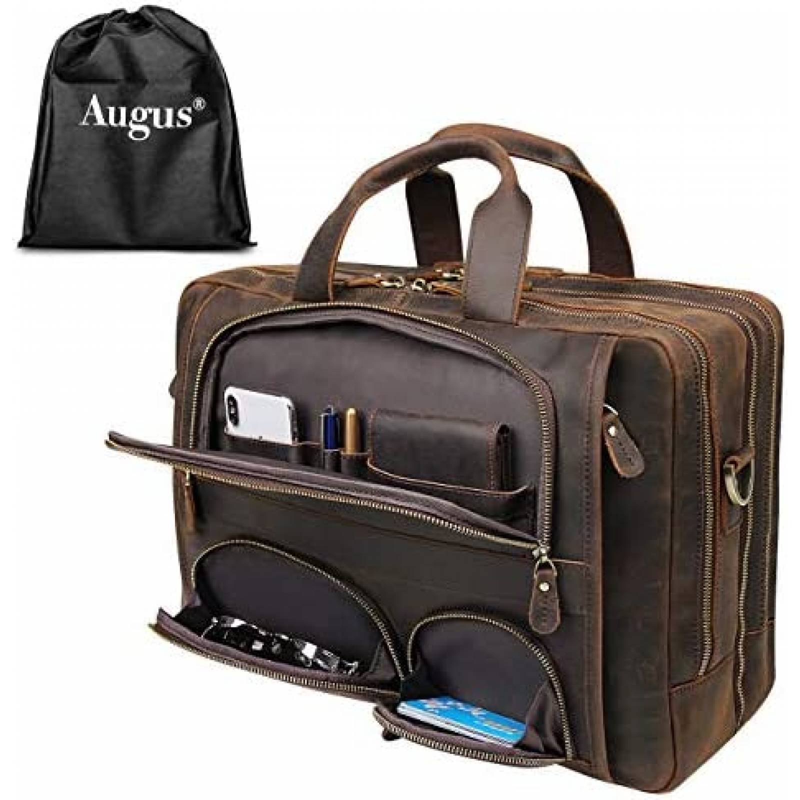 Maletin para Laptop Augus de Piel hasta 15.6'' -Negro