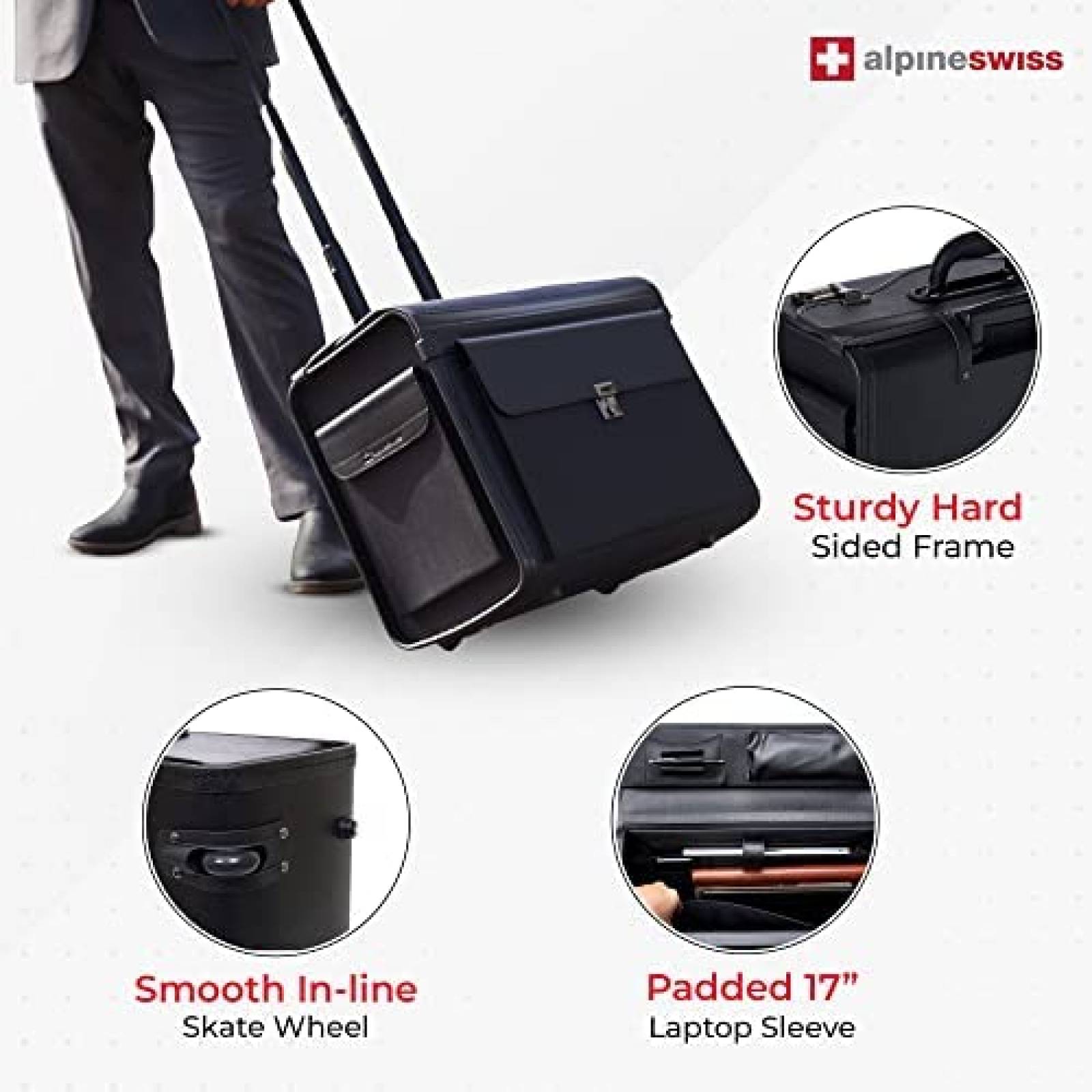 Maleta de Viaje Alpine Swiss para Laptop con Ruedas -Negro