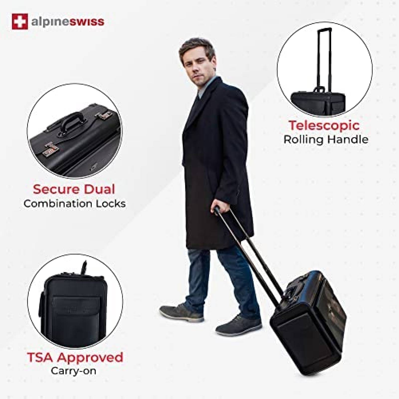 Maleta de Viaje Alpine Swiss para Laptop con Ruedas -Negro