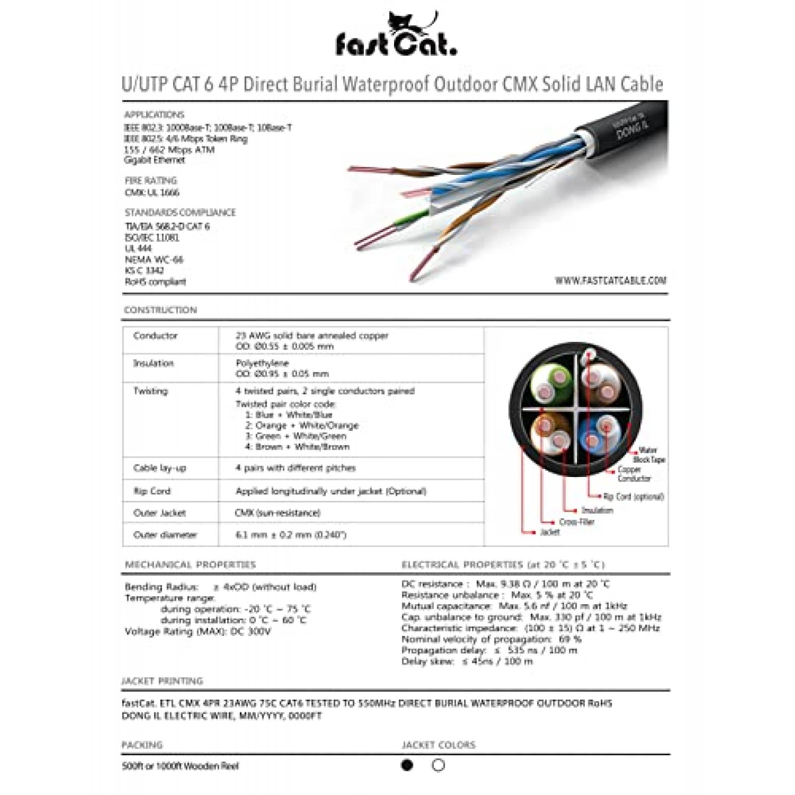 Cable Ethernet Fast Cat Cat6 152m 23 AWG UTP 550 MHz -Negro