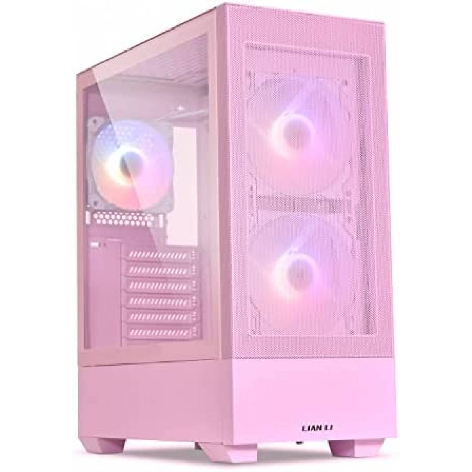 Gabinete PC LIAN LI Resistente Vidrio Templado RGB -Rosa