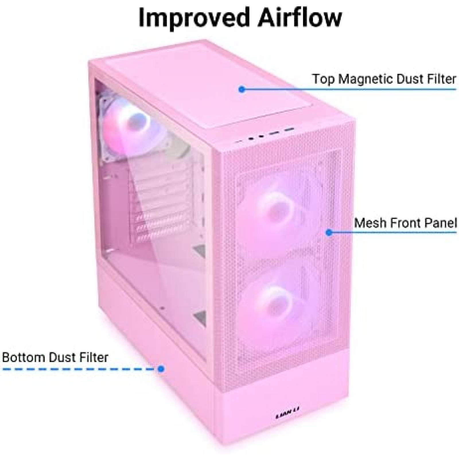 Gabinete PC LIAN LI Resistente Vidrio Templado RGB -Rosa