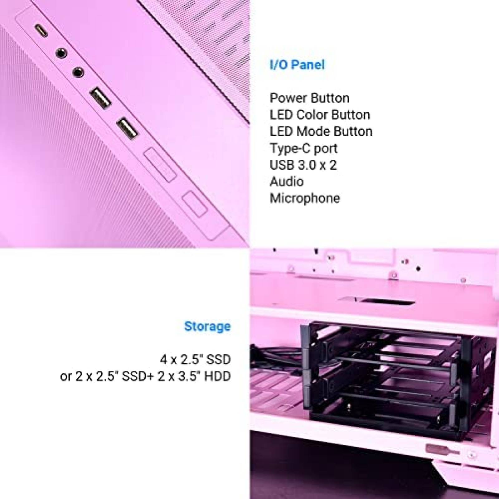 Gabinete PC LIAN LI Resistente Vidrio Templado RGB -Rosa