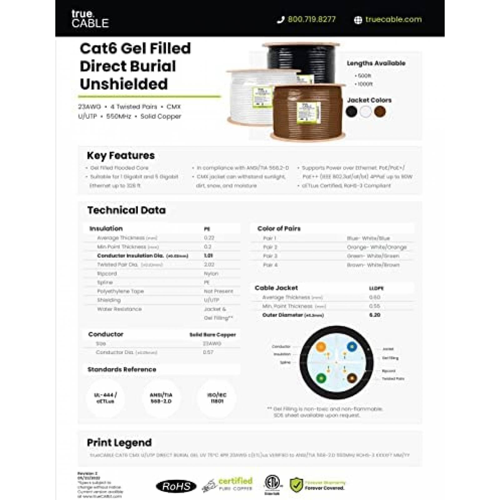 Cable Ethernet trueCABLE Cat6 152.4Mts 23AWG 550Mhz Etl -N
