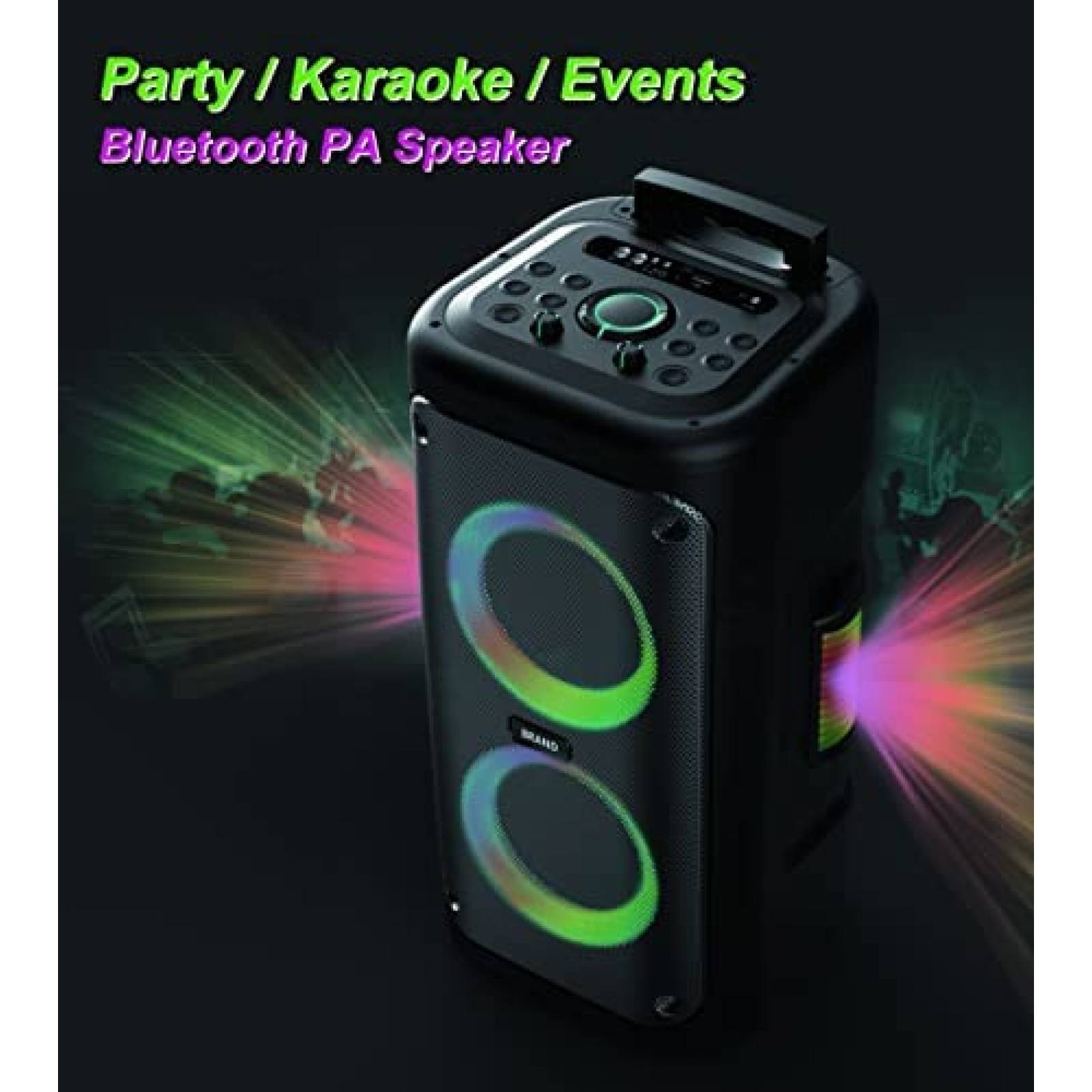 Bocina Portatil B0B6BTCGMV PA3-2 Karaoke LED con Ruedas