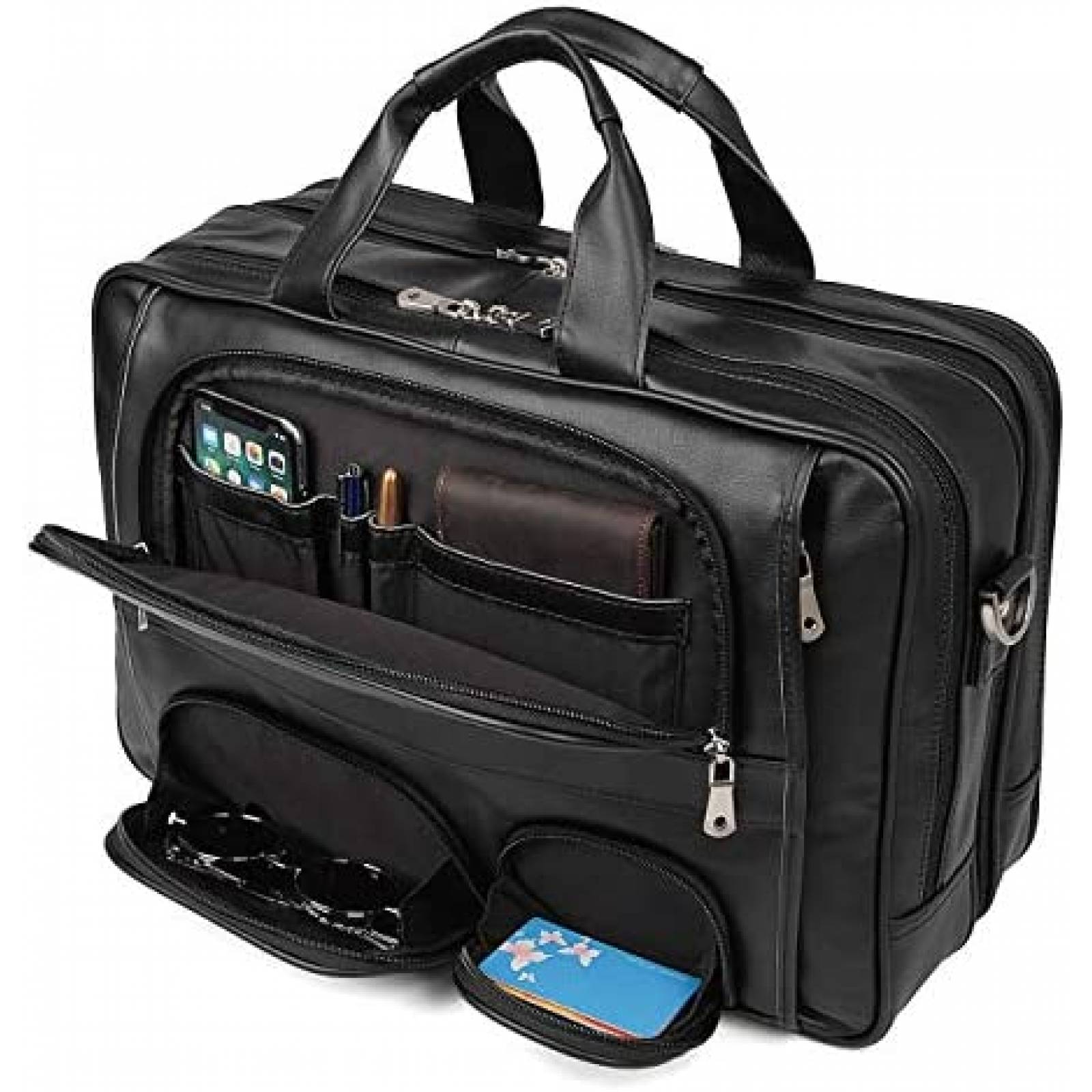 Maletin para Laptop Nappa de Piel hasta 17'' -Negro