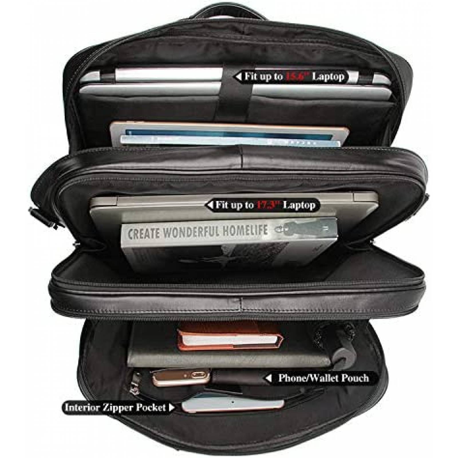 Maletin para Laptop Nappa de Piel hasta 17'' -Negro