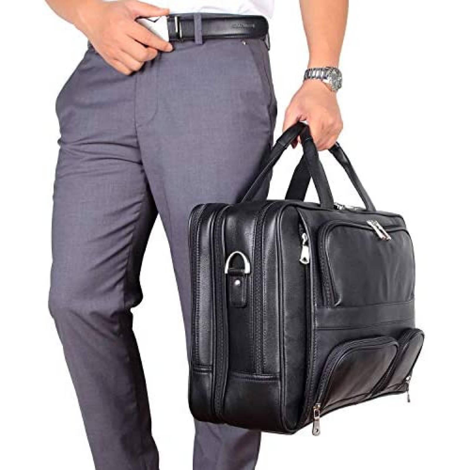 Maletin para Laptop Nappa de Piel hasta 17'' -Negro