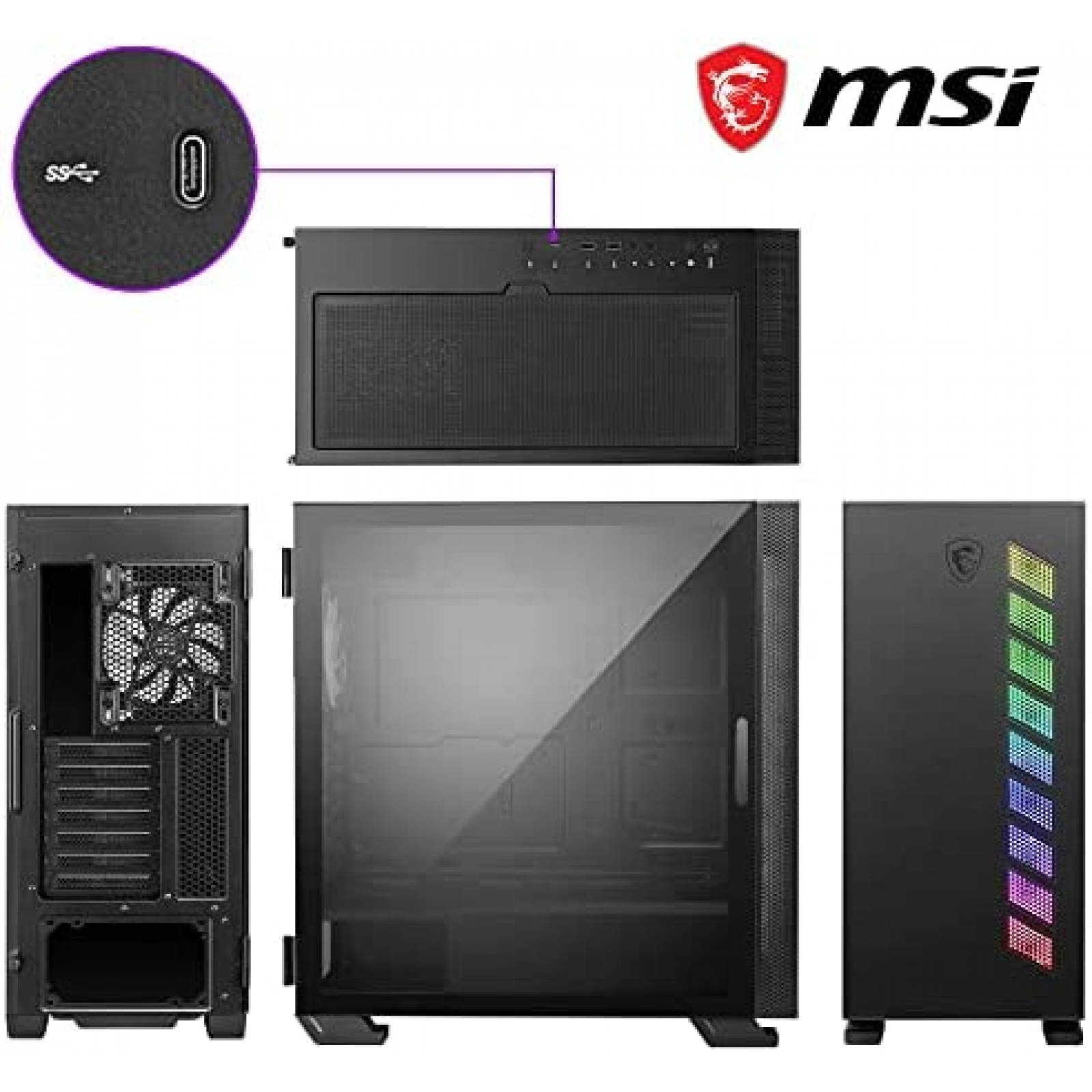 Gabinete PC MSI Resistente Vidrio Templado RGB -Negro