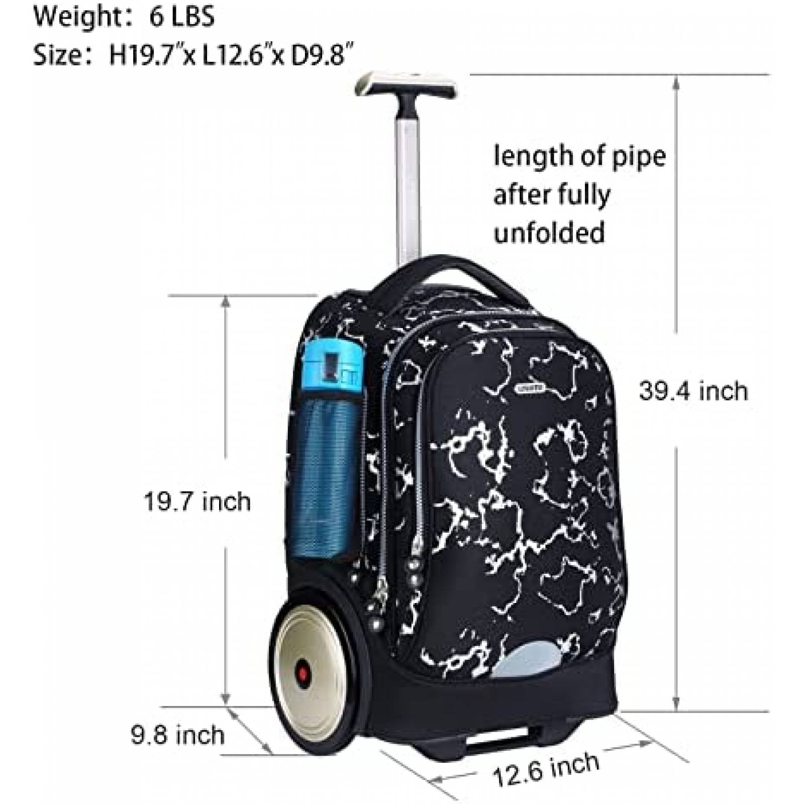 Mochila de Viaje UNIKER para Niños con Ruedas Escolar -Negro