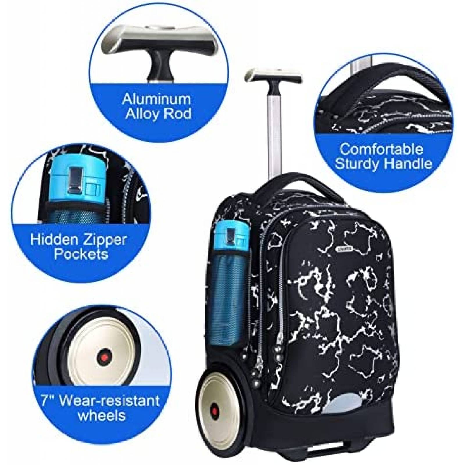 Mochila de Viaje UNIKER para Niños con Ruedas Escolar -Negro