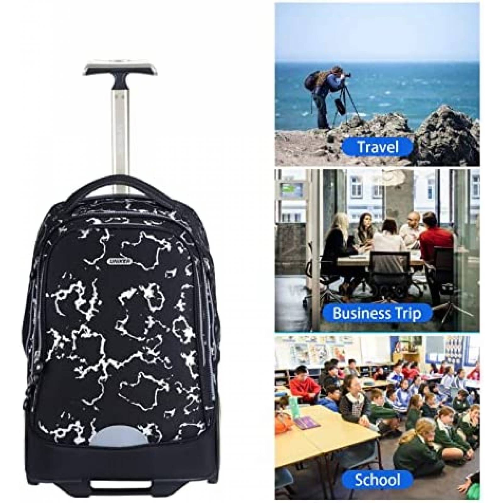Mochila de Viaje UNIKER para Niños con Ruedas Escolar -Negro