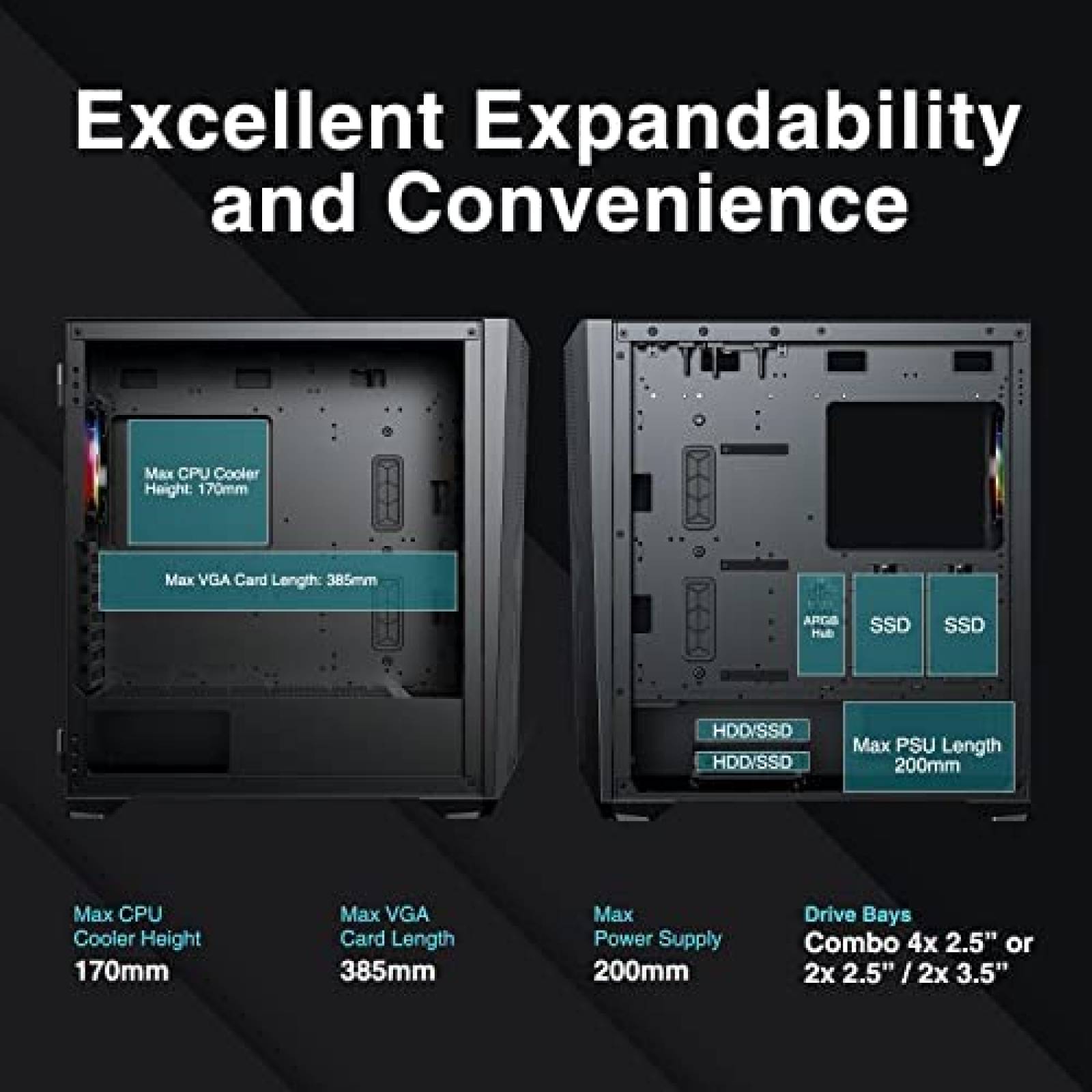 Gabinete PC DARKROCK Resistente Vidrio Templado RGB -Negro