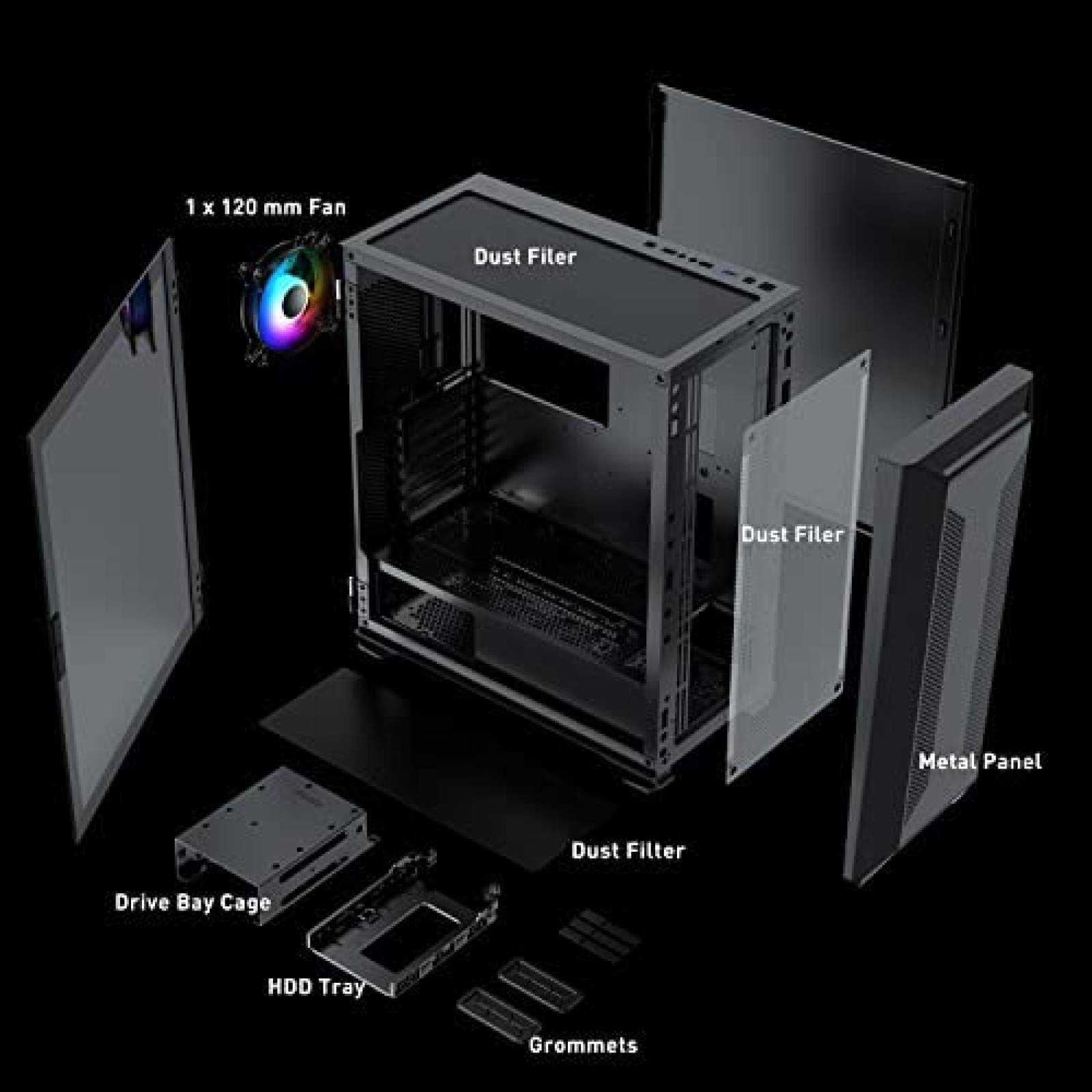 Gabinete PC DARKROCK Resistente Vidrio Templado RGB -Negro