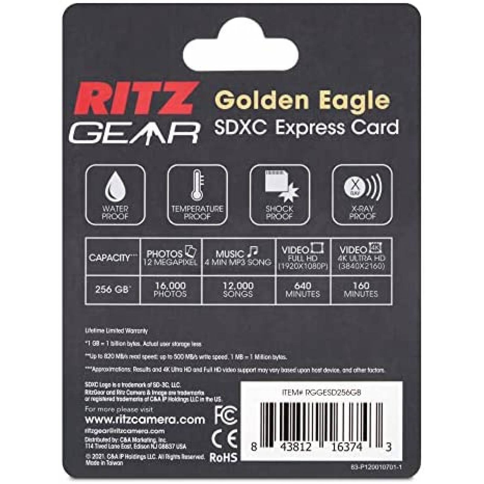 Tarjeta de Memoria Ritz Gear Golden Eagle SD 256GB 500MB/s