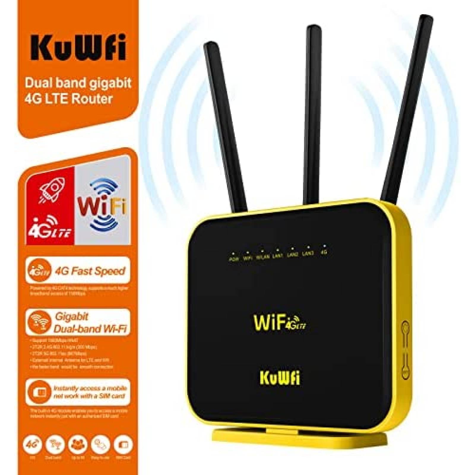Router Kuwfi KF-C900-L Dual-band WiFi 5GHz 4G -Negro