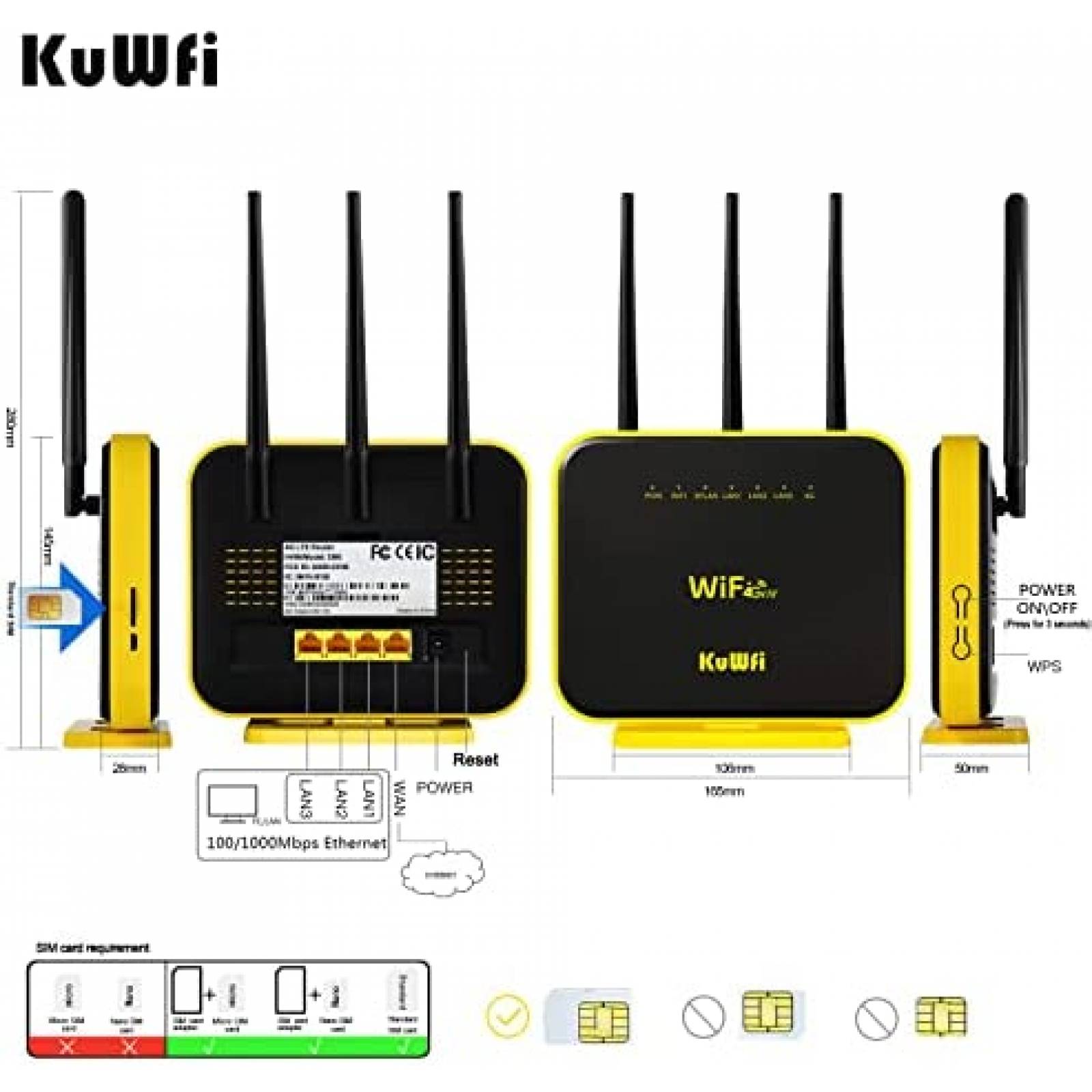 Router Kuwfi KF-C900-L Dual-band WiFi 5GHz 4G -Negro