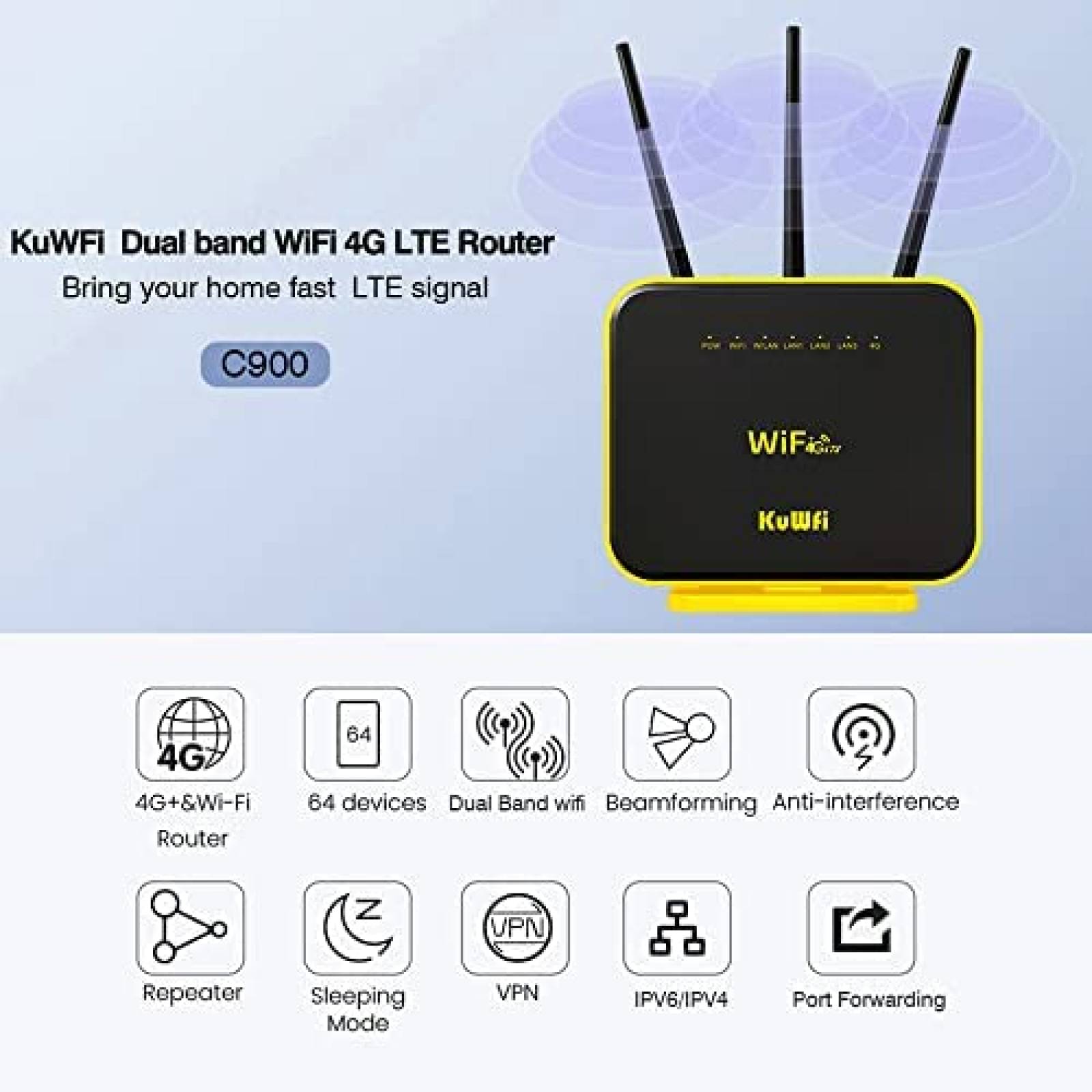 Router Kuwfi KF-C900-L Dual-band WiFi 5GHz 4G -Negro