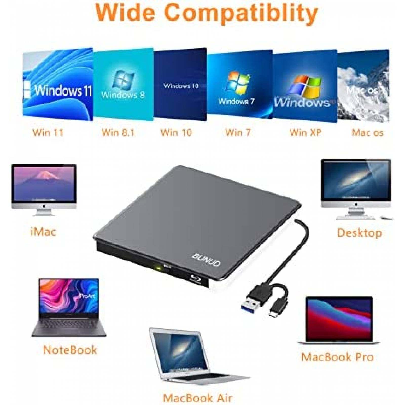 Unidad de Bluray Externa Homeyuan BUNUD USB 3.0 Tipo C