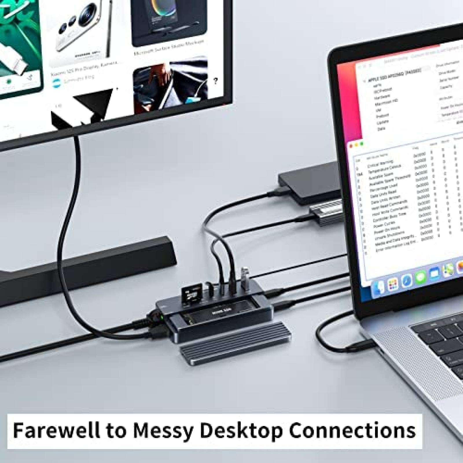 Hub USB ACASIS 10 en 1 Caja SSD M.2 NVME HDMI LAN 100W -Gris