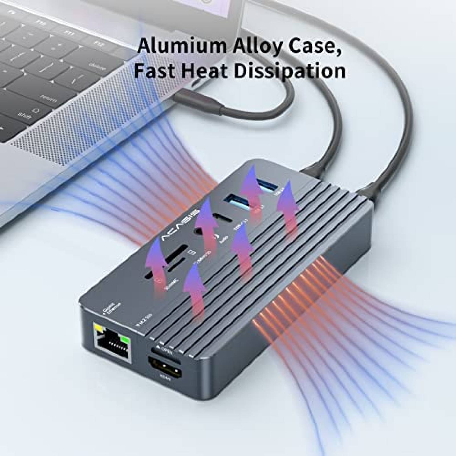 Hub USB ACASIS 10 en 1 Caja SSD M.2 NVME HDMI LAN 100W -Gris