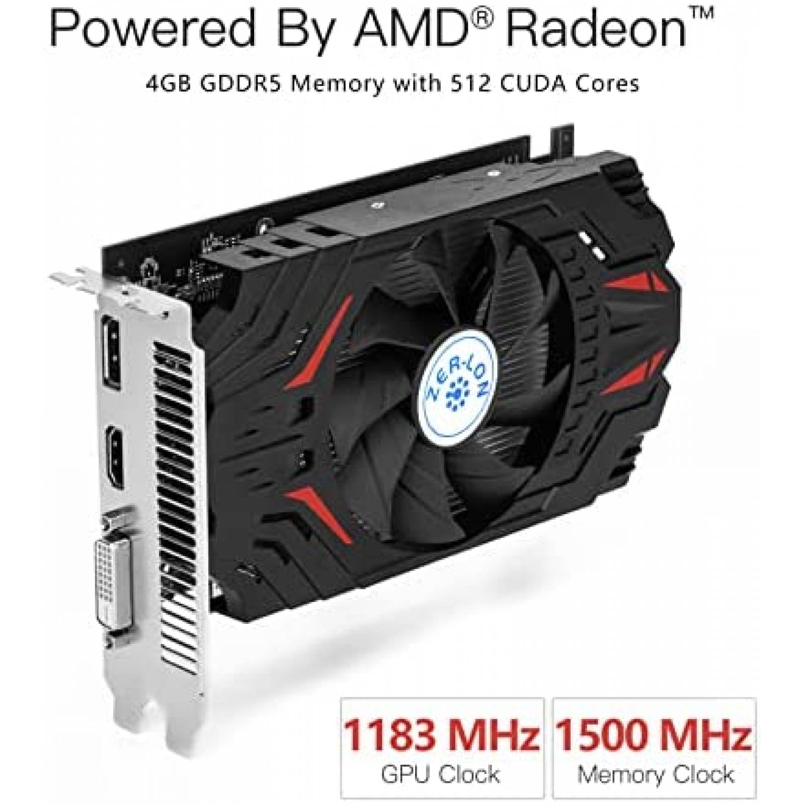 Tarjeta Grafica ZER-LON AMD Radeon RX 550 4GB GDDR5 -Negro