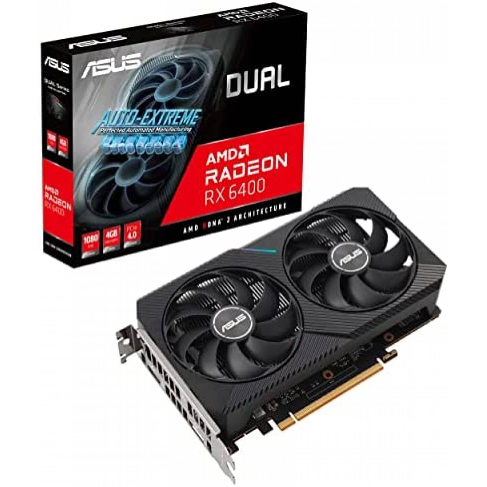 Tarjeta Grafica ASUS AMD Radeon RX 6400 4GB GDDR6 -Negro
