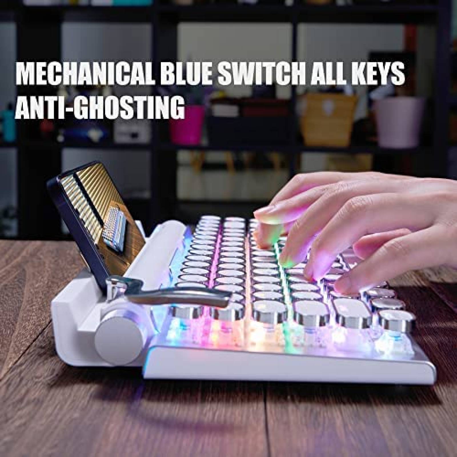 Teclado 7KEYS Mecanico Ergonomico Retroiluminado -Blanco