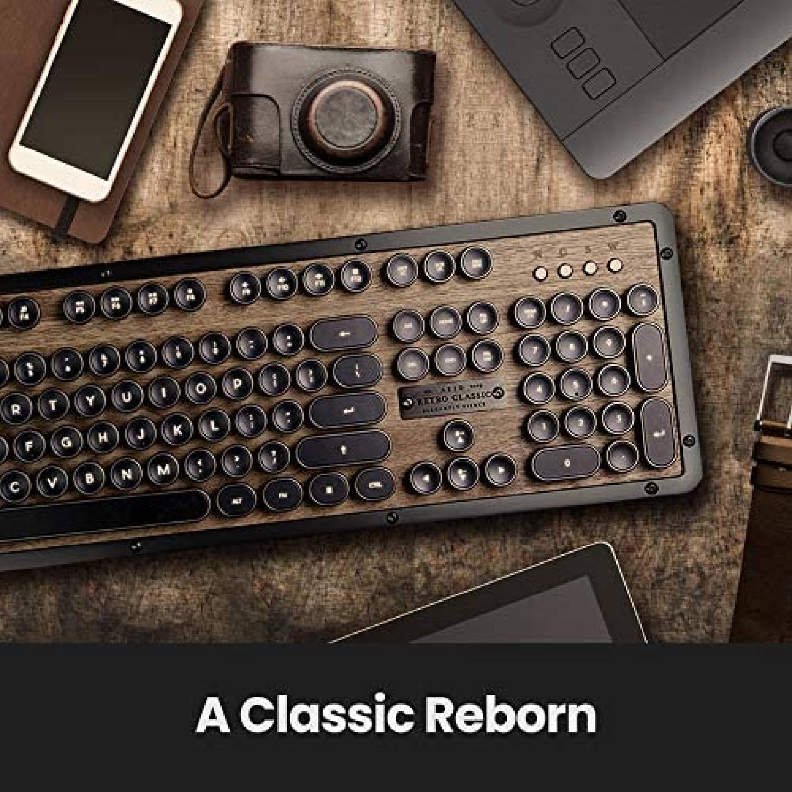 Teclado Retro AZIO Bluetooth Mecanico Ergonomico -Cafe