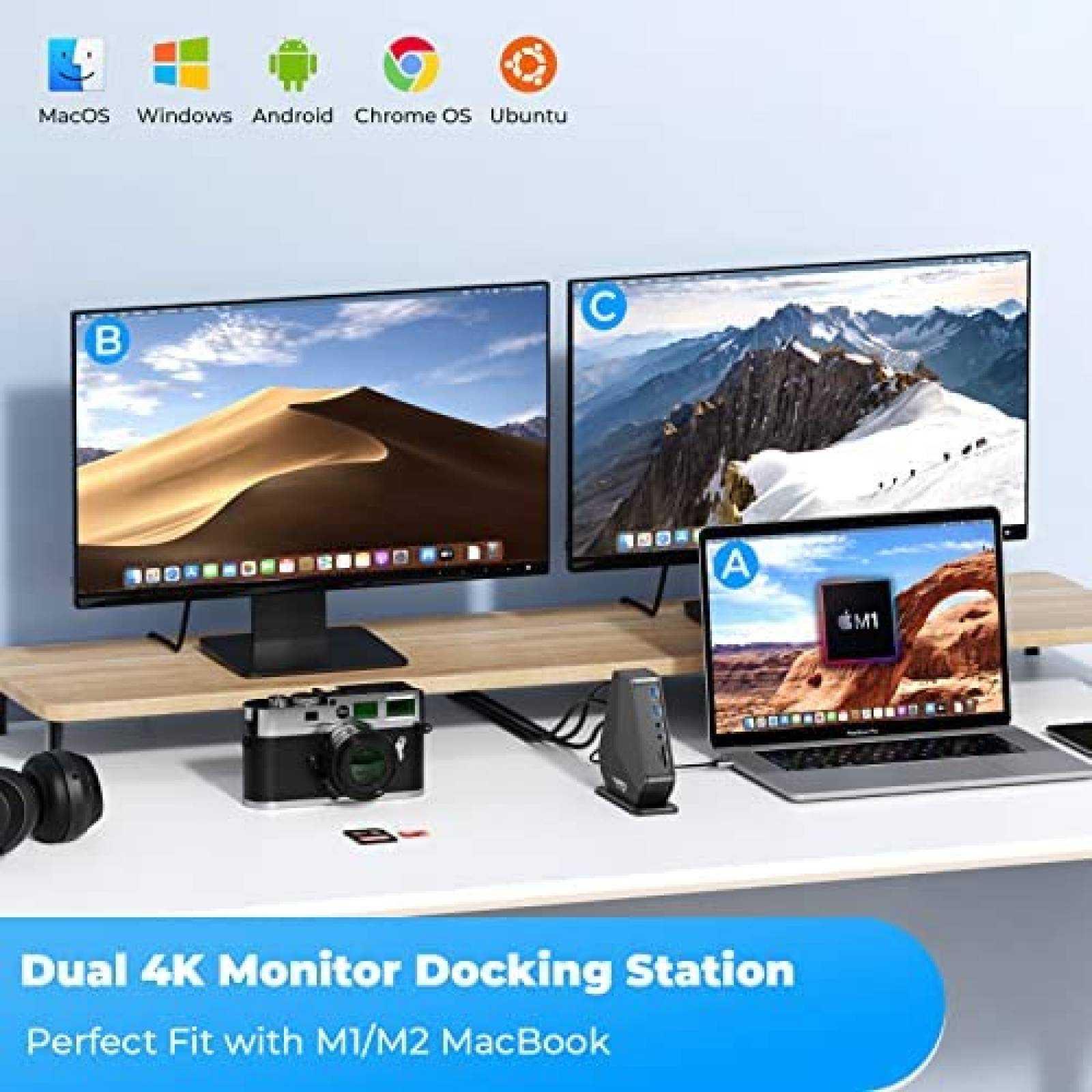 Docking Station 4URPC DSC02 15 en 1 HDMI DP LAN SD TF -Negro