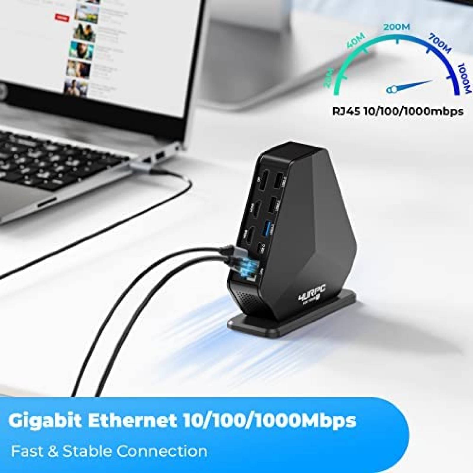 Docking Station 4URPC DSC02 15 en 1 HDMI DP LAN SD TF -Negro