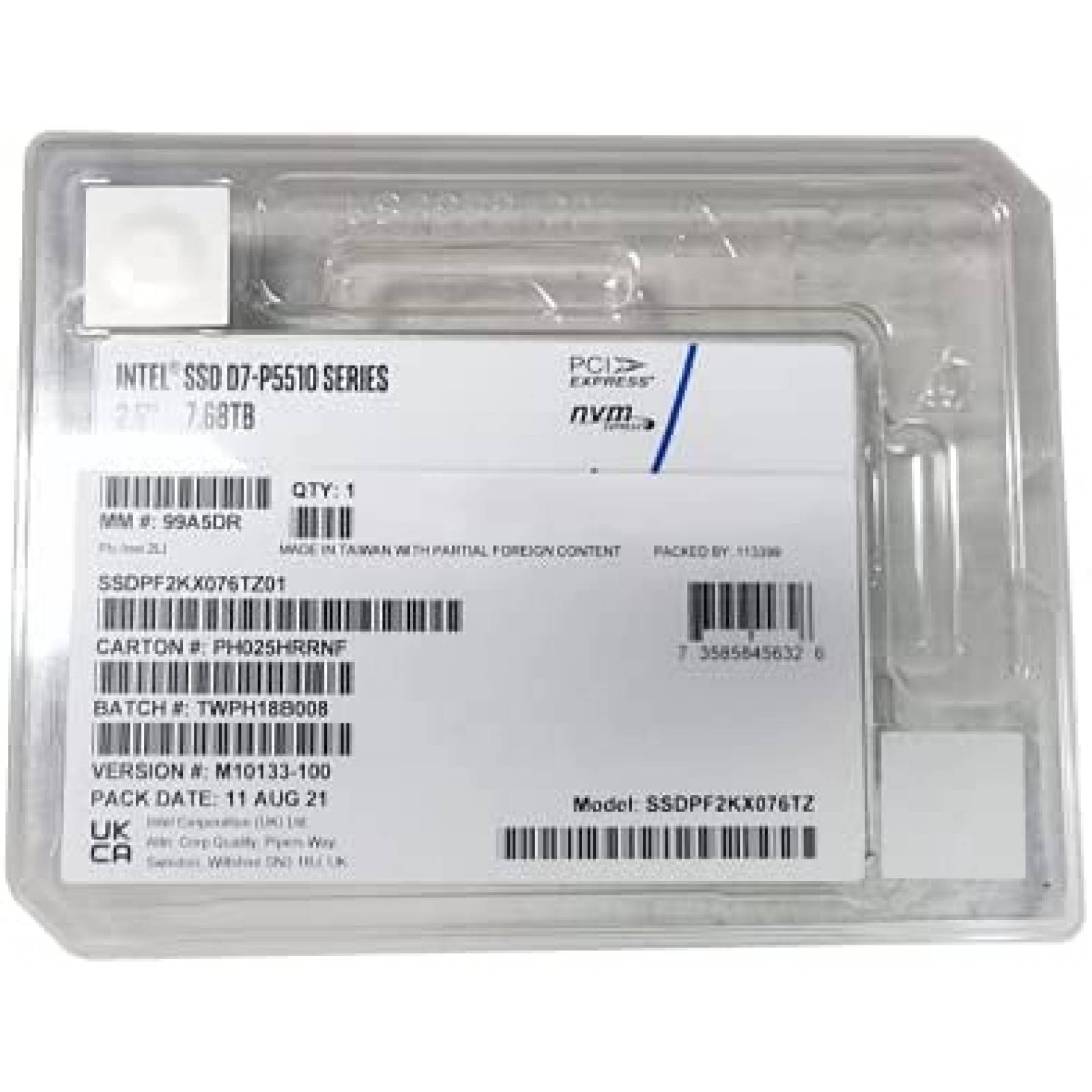 Disco Duro de Estado Solido Intel Capacidad de 7.68TB