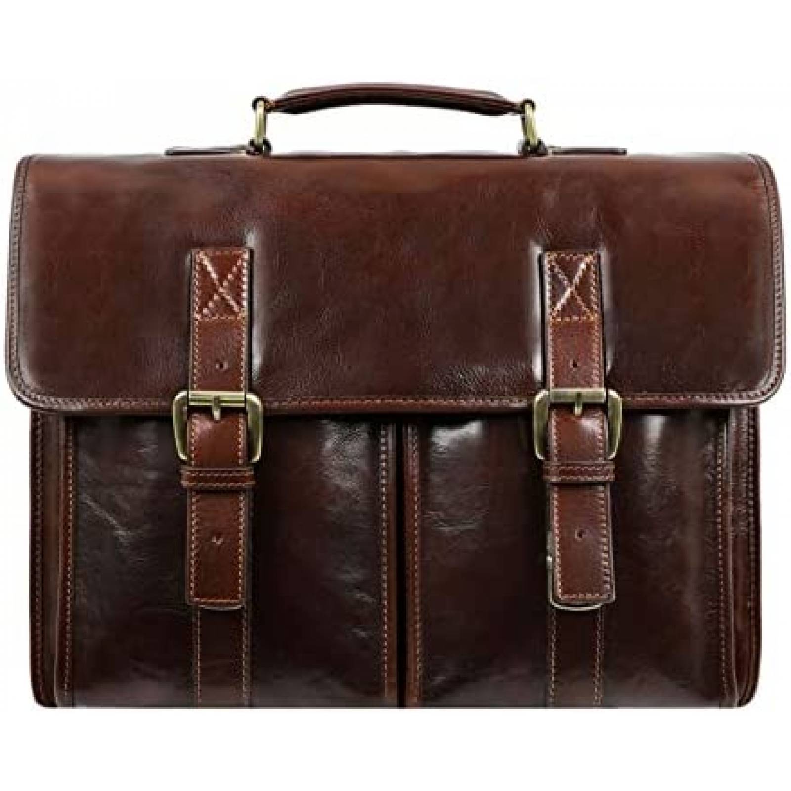 Maletin Time Resistance De Cuero Para Hombre Laptop -Cafe