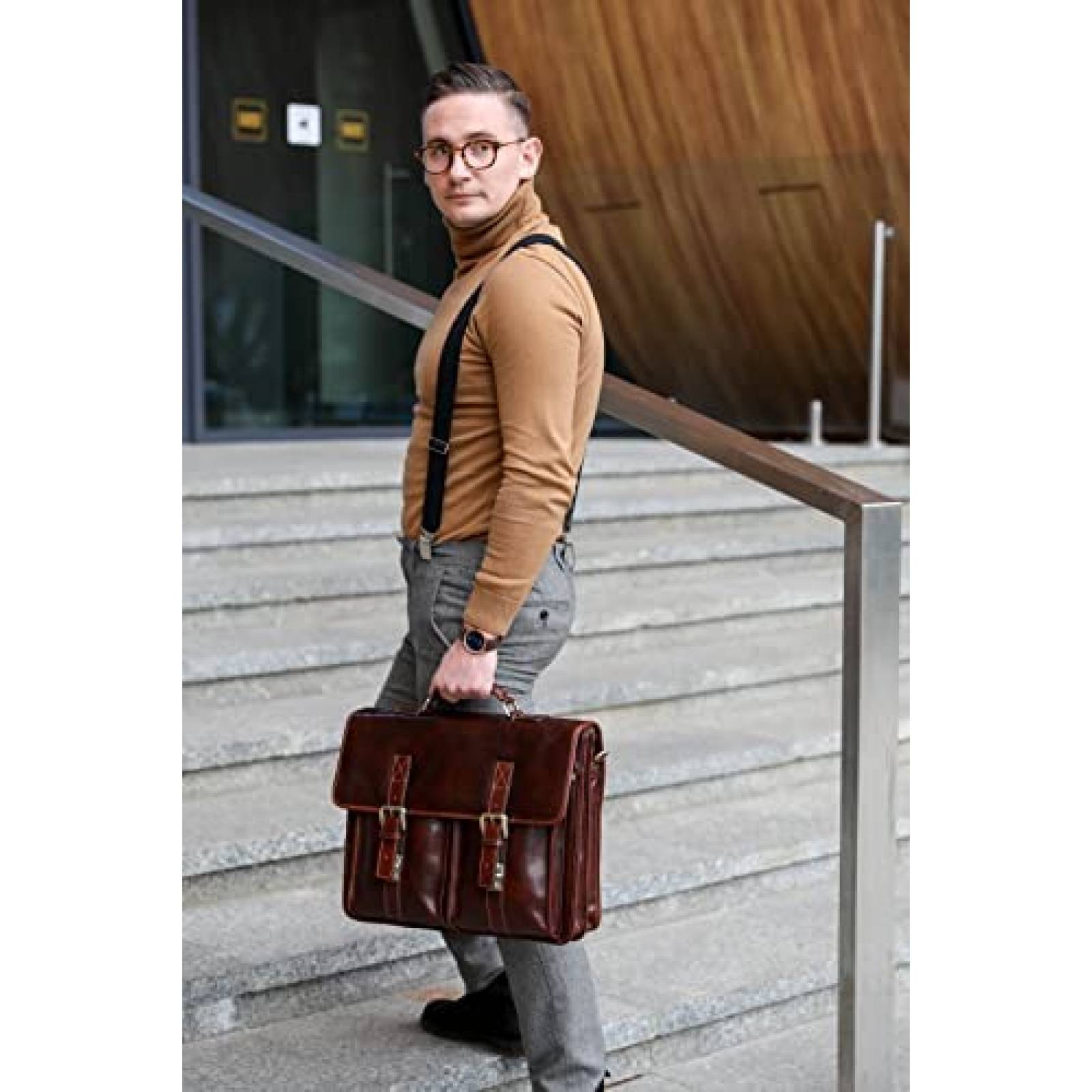 Maletin Time Resistance De Cuero Para Hombre Laptop -Cafe